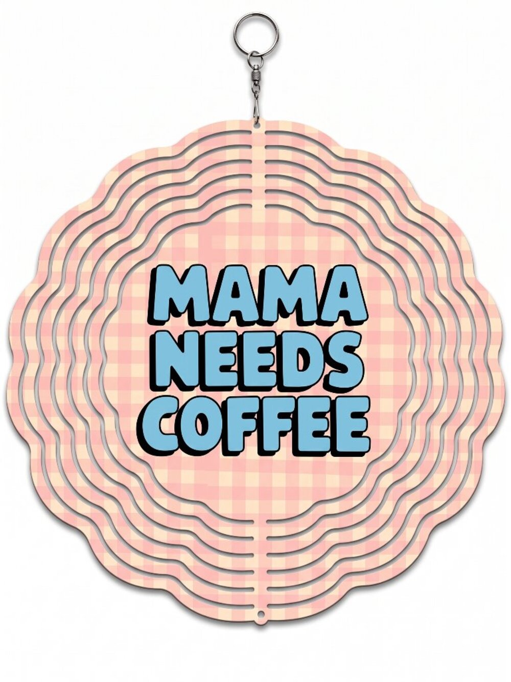 10" Mama Needs Coffee Kinetic Wind Spinner - Pink Metal Hanging Yard Decor